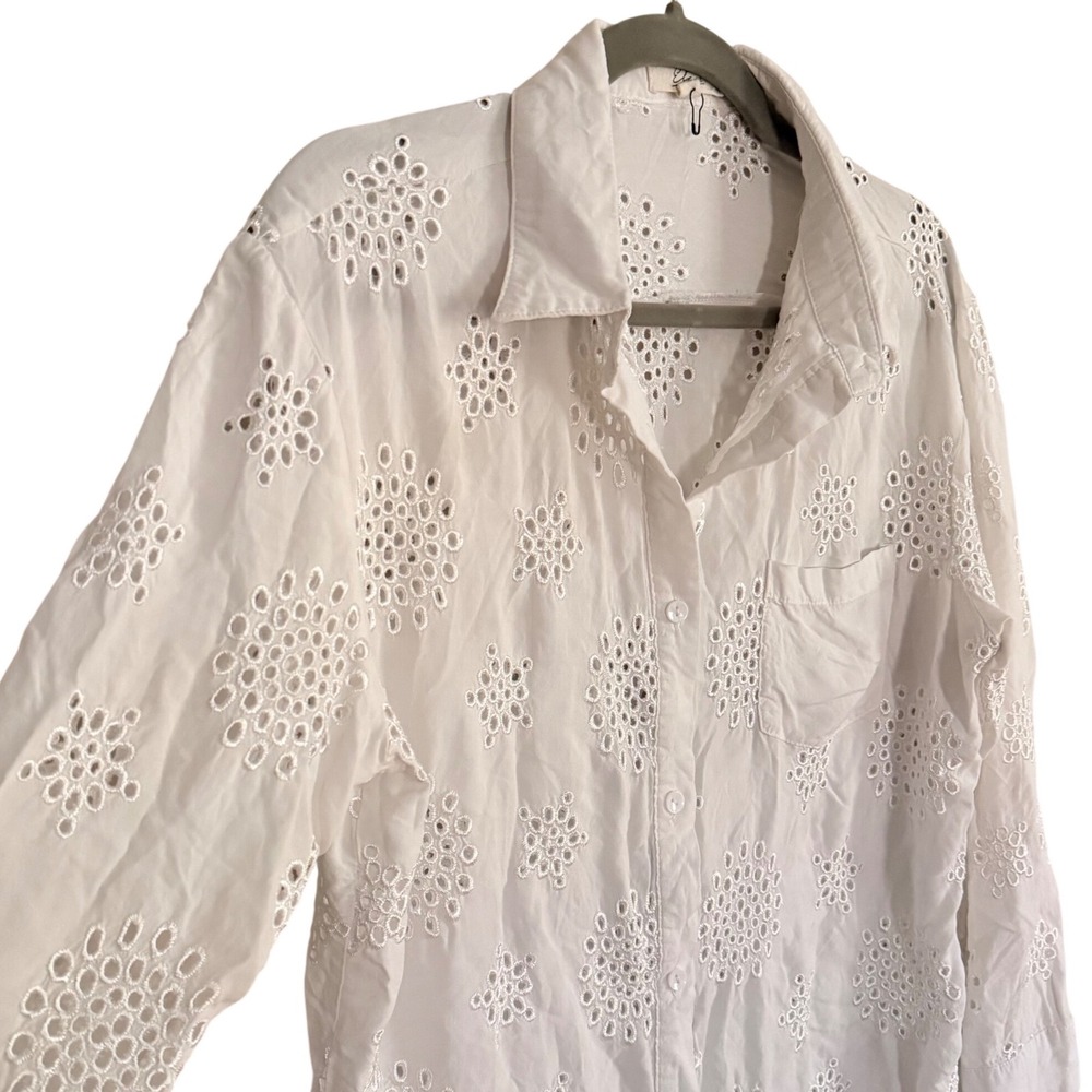 Elan White Eyelet Button Down Shirt Boho Blouse Small Whimsy Fairy Cottage